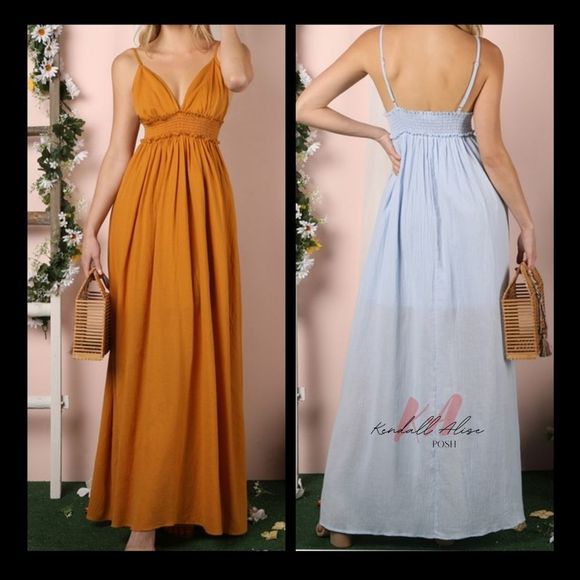 Ninexis Plus Smocking Waist Golden Sun Maxi Dress with Adjustable Strap Size 1X - Picture 2 of 11